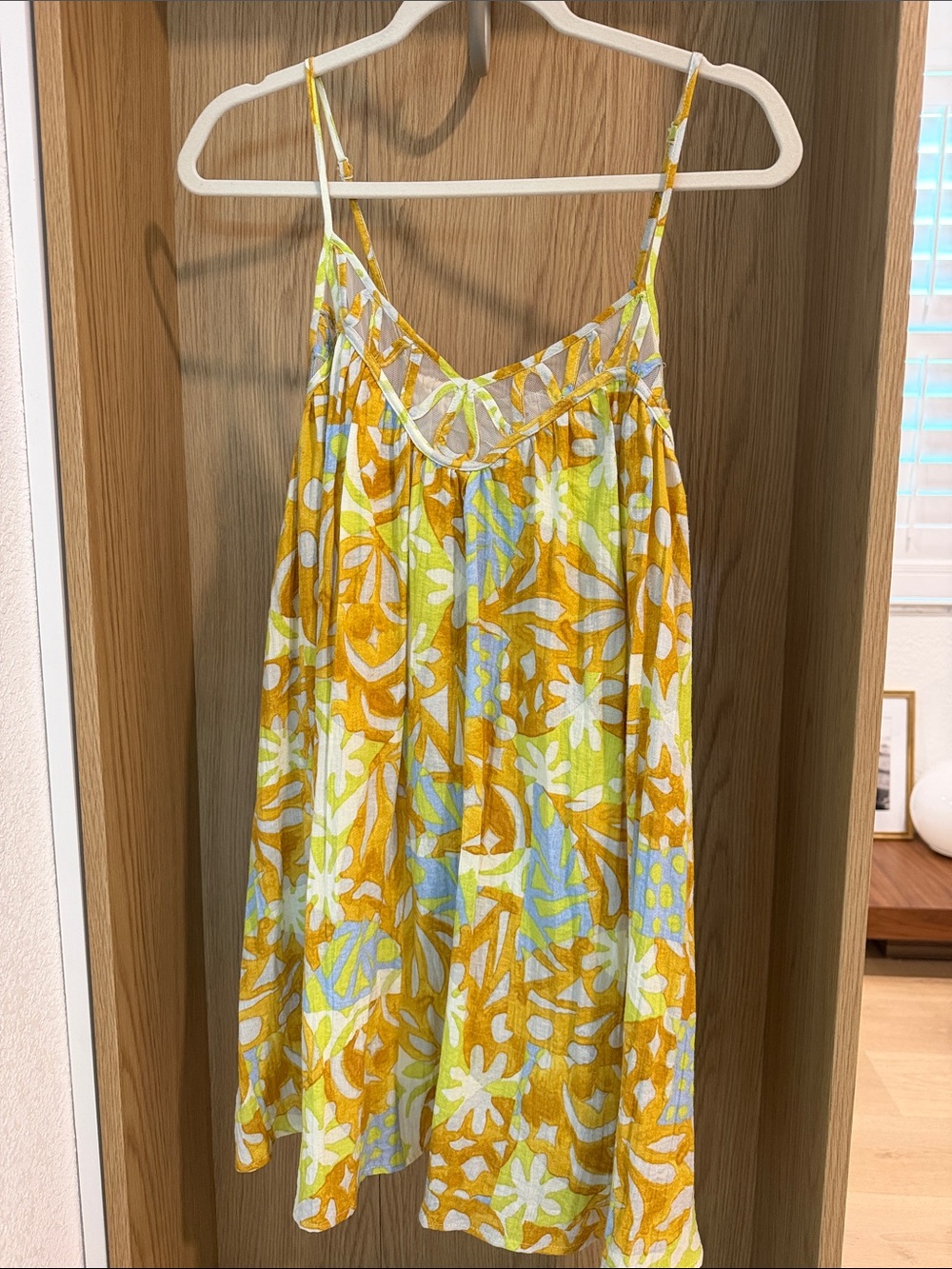 100% Linen Yellow Floral Spaghetti Strap Sundress